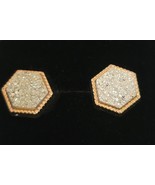 Crystal Druzy Earrings Post Back Gold Framed Hexagon NEW - $34.17 CAD