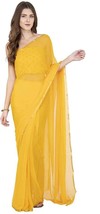 Women&#39;s Pure Chiffon Saree with Casual Designer Unstitched blouse Yellow - $20.44