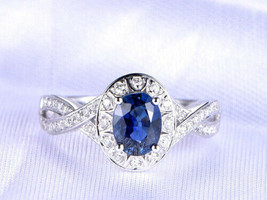 14k White Gold Finish 1.50Ct Oval Cut Blue Sapphire Diamond Halo Infinity Ring - £76.25 GBP