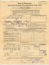 1933 State of Minnesota Individual Income Tax Return Schedule K Filled In - £13.98 GBP