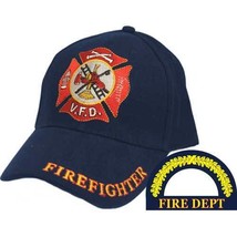 FIREFIGHTER FIREMAN FIRE GOLD WREATH MALTESE EMBROIDERED BLUE  HAT CAP - $33.24