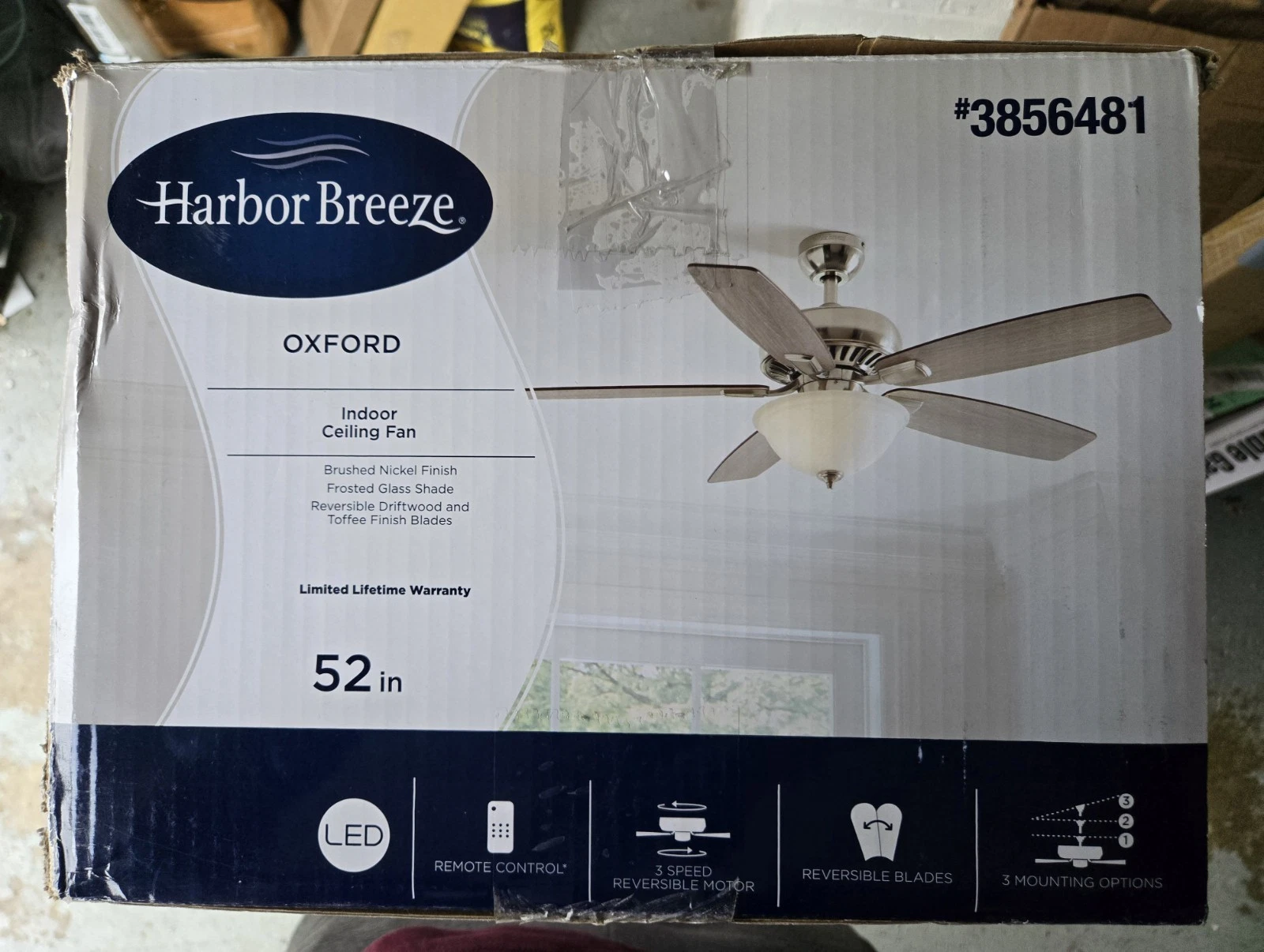 NEW(Open Box) Harbor Breeze 52 Inch Oxford Ceiling Fan Toffee Brushed Ni... - $109.47 CAD