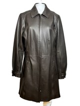 Eddie Bauer Real Leather Coat Women&#39;s Rare Medium Tall Brown Mid-Length Classic - £69.00 GBP