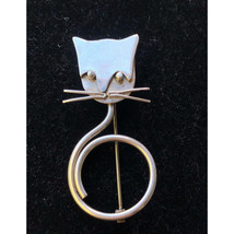 MODERNIST 925 STERLING SILVER KITTY CAT BROOCH SKY - $713.82 MXN