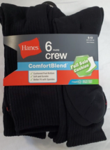 Hanes Men&#39;s Crew Socks 6 Pair Comfort Blend Fresh IQ Full Sole Cushion Size 6-12 - £15.62 GBP