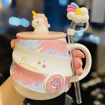 Unicorn Mug with Rainbow Cloud Straw | Adult Mug Kids Travel Cup Ceramic #1390 - £26.88 GBP