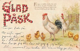 Glad PASK-HAPPY EASTER-CHICKS &amp; CHICKENS~1903 Swedish Postcard - £7.75 GBP
