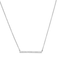 Sterling Silver 925 Created Diamond Bar Sideways Pendant Women Necklace 16+2 ext - £96.33 GBP