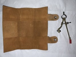 Vtg Drafting Bow Compass With Folding Leather Case Pouch - £19.45 GBP