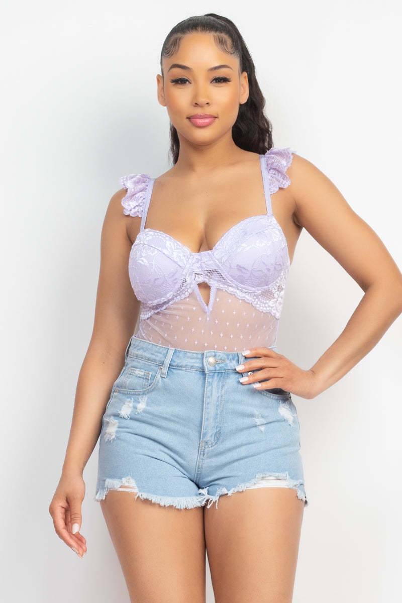 Sweetheart Cut-out Cami Ruffled Bodysuit - $12.80