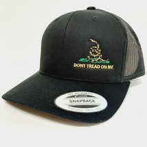 Don&#39;t Tread On Me Gadsden Hat Embroidered Baseball Cap Mesh Snapback Solid Black - £13.92 GBP