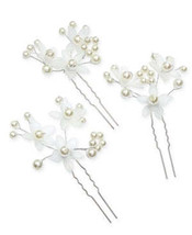 Inc 3-Pc. Silver-Tone Imitation-Pearl Flower Hair Pin Set - £9.57 GBP