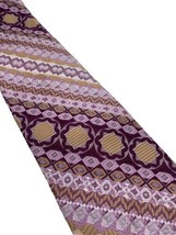 Vtg 70s Tie Wide Textured Purple &amp; Gold Geometric Print 4&quot; Polyester Disco Core - £29.77 GBP