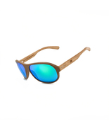 Curved wooden sunglasses with green mirror lenses, stylish and ergonomic... - $149.90