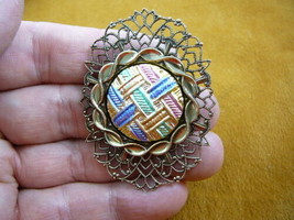 (br-78) woven pink purple pastel gold filigree brass pin pendant brooch jewelry - £20.16 GBP