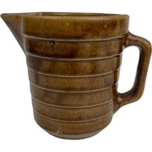 Vintage Stoneware Small Brown Tan Glaze Pottery Pitcher Milk Jug Tiered 5&quot; - £8.90 GBP