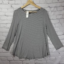 New LOFT Top Womens Sz M Black White Striped 3/4 Sleeve Rayon Stretch NWT - $14.84