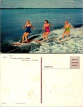 1953 Three Women in Swimsuits Water Skiing Chrome Vintage Postcard - $9.40