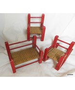 Vintage Set of 3 Wood and Wicker Sofa Chair and Rocker 5&quot; Tall - £59.45 GBP