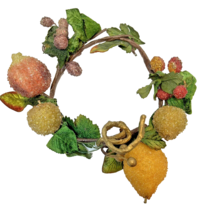 Vintage Handmade Christmas Grapevine Wreath Leaves Sugared Fruit 14&quot; Han... - £14.16 GBP