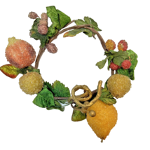 Vintage Handmade Christmas Grapevine Wreath Leaves Sugared Fruit 14&quot; Han... - £14.09 GBP