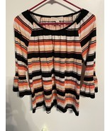 Michael Kors Womens Top MEDIUM  Pink Black Flare Bell Sleeve Casual Ladies - $29.41 CAD