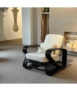 interoknack Vintage Solid Wood &amp; Rattan Lounge Chair, Designer Accent Ar... - $10,267.26 CAD