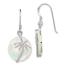 Silver  Polished Round Mother of Pearl Palm Tree Earrings QE12487 - $60.87