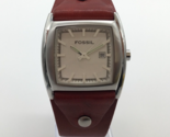 Fossil Watch Men 33mm Silver Tone Date Red Cuff Band Square New Battery - $39.59