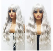 ANDRIA Platinum Blonde Wig with Bangs White Blonde Color Wig Wet and Wavy... - £11.65 GBP