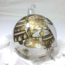 Peter Priess Hand Painted Blown Clear Glass Christmas Ornament Gold Bell... - $19.00