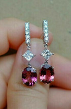 2.00CT Oval Cut Pink Tourmaline &amp; Diamond Stud Drop Earrings 14k White Gold Over - £85.16 GBP