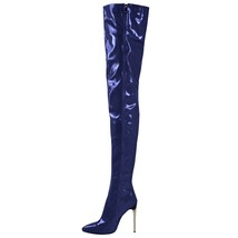 Fashion Black Patent Thigh High Boots Sexy Pointed Toe Back Zipper High Heels Wo - £79.04 GBP