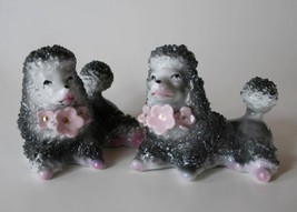 Vintage Made in Japan Small Grey Poodle Figurines S/2  Woolworth Stickers  #1557 - £20.44 GBP
