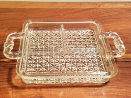Vintage 3 Three Section Decorative Glass Party Snack Tray Dish With Handles - £11.64 GBP