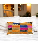 Handmade Goat Leather Pillow Cover 20&quot;x11&quot; – Hair-on Patchwork Boho Cushion - $121.34 CAD
