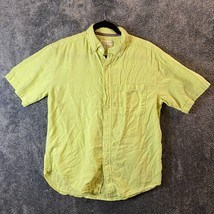 The Territory Ahead Shirt Mens Medium Yellowish Green Linen Blend Button Up - £11.32 GBP