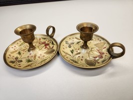 Set Of 2 Vintage brass holiday nightlight candleholder with handle India - $19.00