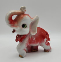 Vintage Ceramic Red &amp; White Elephant with Cute Bowtie - Made in Japan - $14.50