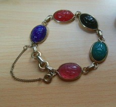Vintage Signed Coro Colorful Scarab Bracelet - $21.77