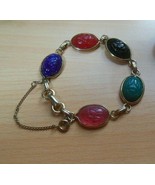 Vintage Signed Coro Colorful Scarab Bracelet - £17.25 GBP