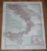 1927 Original Vintage Map Of Southern Italy Calabria Sicily / Palermo Inset Map - £26.06 GBP