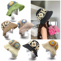 Flower Crochet Foldable Straw Bucket Hat - £14.22 GBP