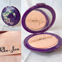 Rho- Jan Purple Swirl Compact Vtg Round Mirrored Powder Box W/ Screen &amp; ... - $29.65