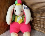 Vintage Plush Poly Neon Pink Green Yellow Easter Bunny With Hat &amp; Tie NW... - $31.34