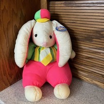 Vintage Plush Poly Neon Pink Green Yellow Easter Bunny With Hat &amp; Tie NWT 19” - £25.05 GBP
