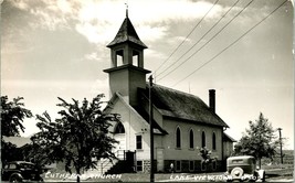 RPPC Lake View Iowa LA - Lutheran Church Street view Cars UNP Postcard - £19.22 GBP