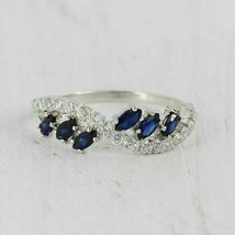 1.25Ct Marquise Cut Blue Sapphire &amp; Diamond Exclusive Ring 14K White Gold Finish - £64.26 GBP