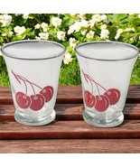 Vtg Pair Of 2 1960’s MCM Libbey Red Cherries Juice Shot Clear Glasses - $20.37 CAD