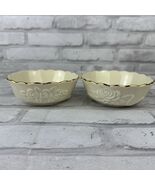 Lenox Dessert Bowls Set of 2 Small Scalloped Gold Trim Embossed Roses 4.5&quot; - €18,22 EUR
